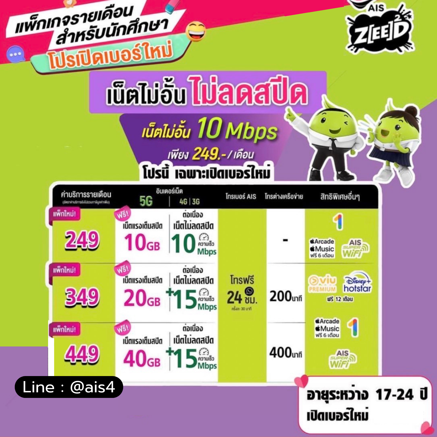 แพ็กเกจเปิดเบอร์ใหม่ Zeed