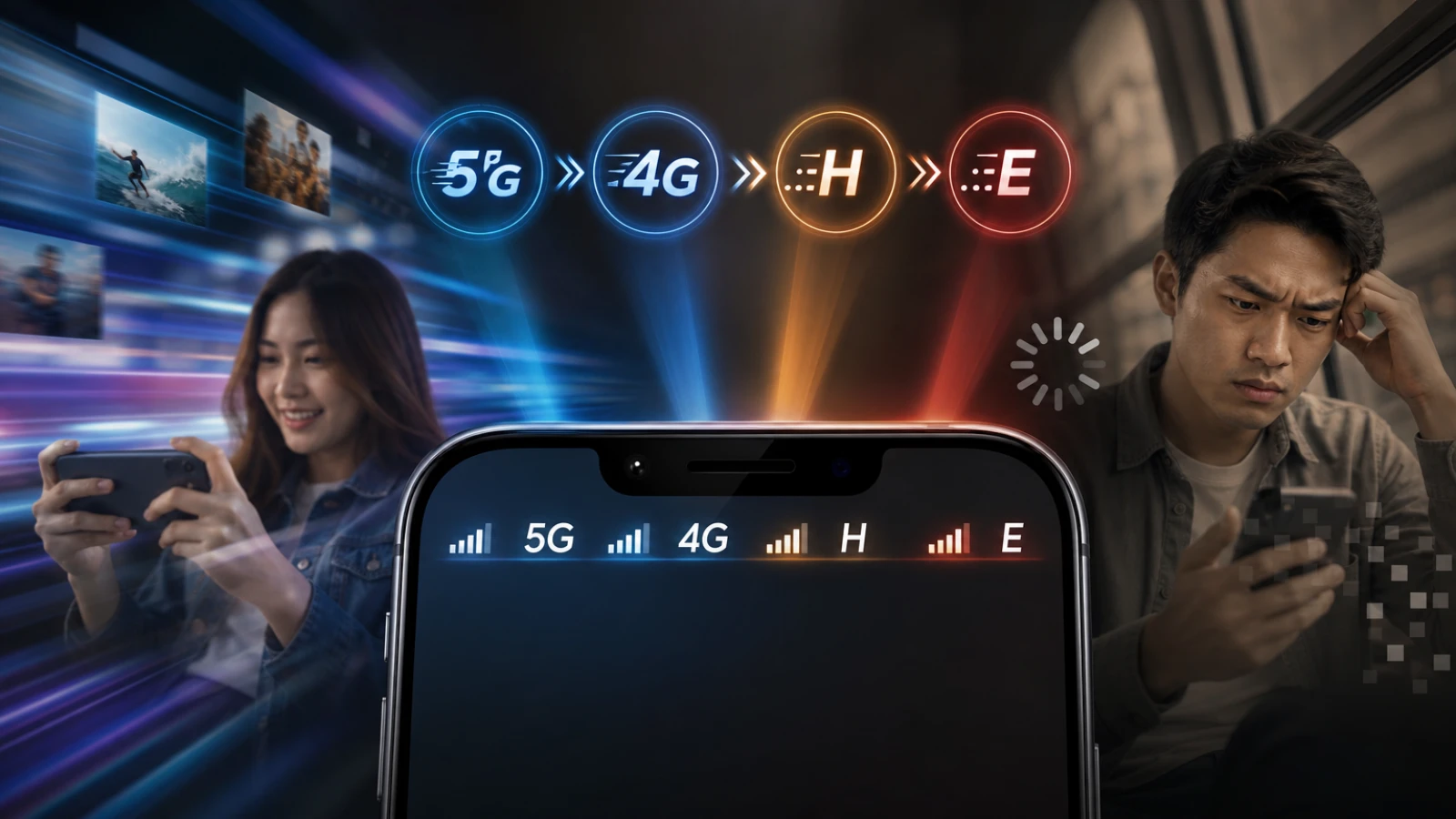 ภาพประกอบเนื้อหาเรื่อง เน็ตมือถือขึ้น E หรือ H แทน 4G 5G หมายความว่าอะไร และทำไมความเร็วถึงหายไปมาก โดยเน้น เน็ตขึ้น E