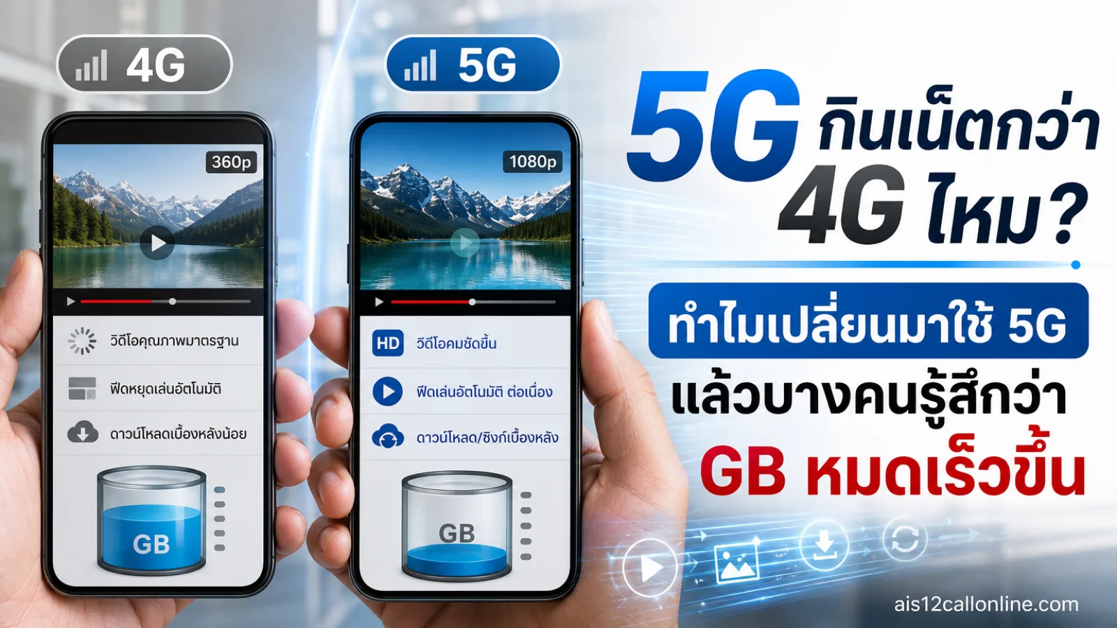 ภาพประกอบเชิงบรรณาธิการเกี่ยวกับ 5G กินเน็ตกว่า 4G ไหม? ทำไมเปลี่ยนมาใช้ 5G แล้วบางคนรู้สึกว่า GB หมดเร็วขึ้น